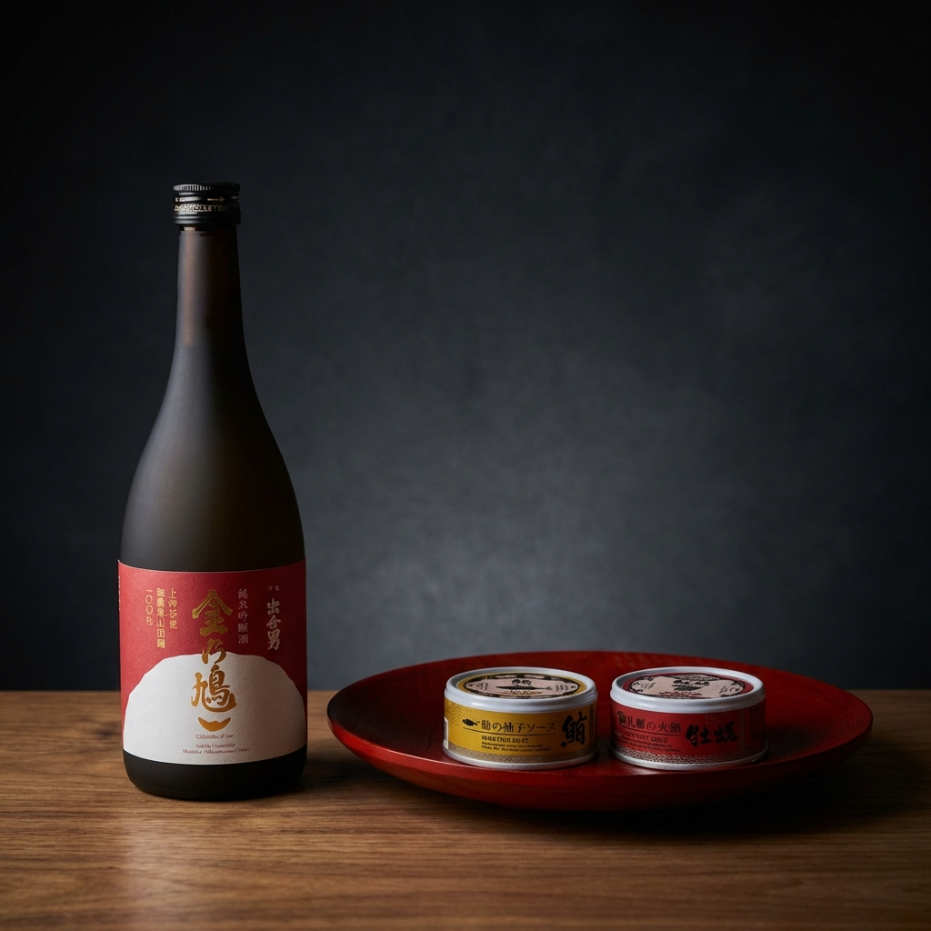 ⑥Canned food and sake set (Junmai Ginjo Kin no Hato)